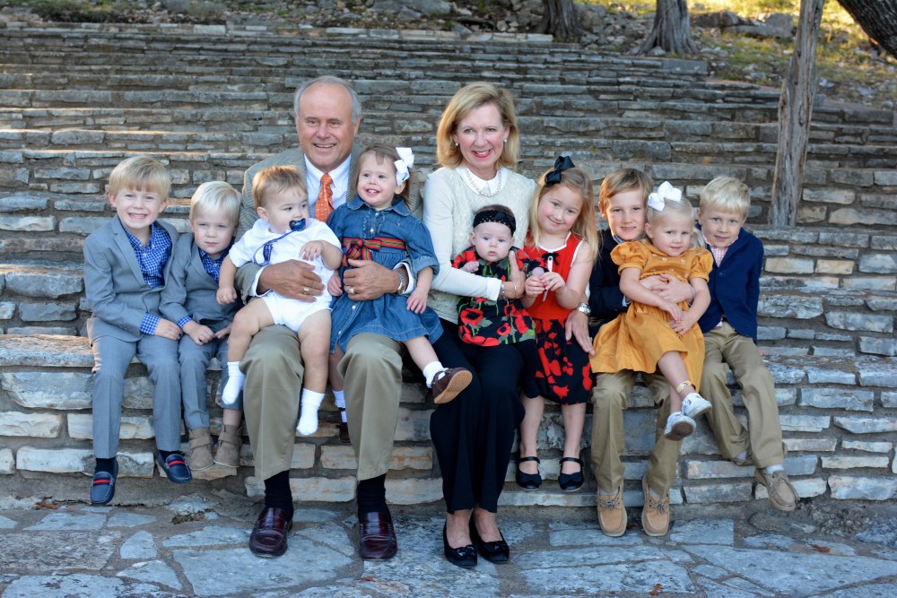 Dick and Tweety with nine of their grandchildren.