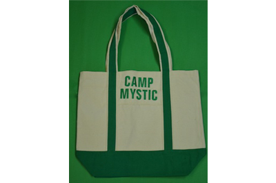 NEW! Canvas Tote Bag - $20.00 Cream-colored canvas tote w/ green straps.  Embroidered w/ “CAMP MYSTIC”.