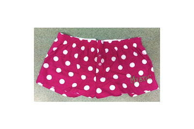 NEW! Flannel Pajama Shorts - $20.00  Hot pink and white polka-dot flannel short with "MYSTIC" in bright green on left leg.